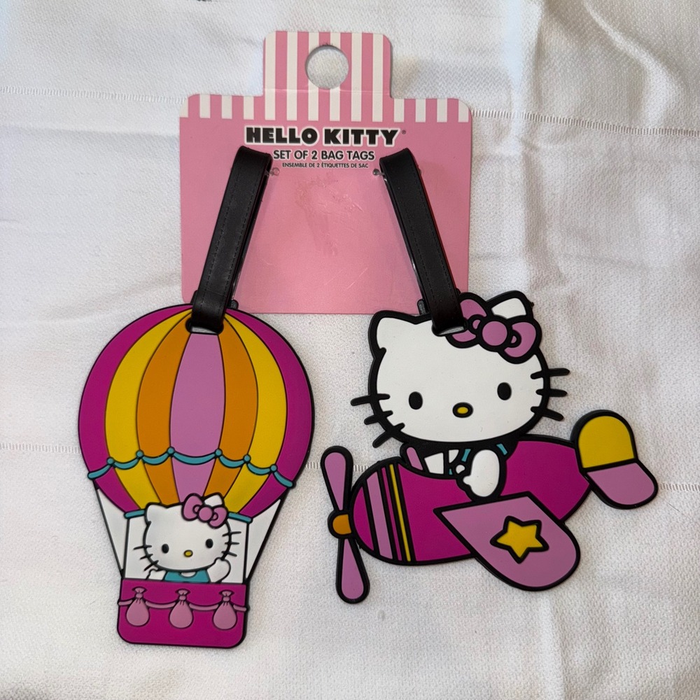 Hello Kitty Luggage Tags Set of 2 Hot Air Balloon & Airplane Travel vacation NWT